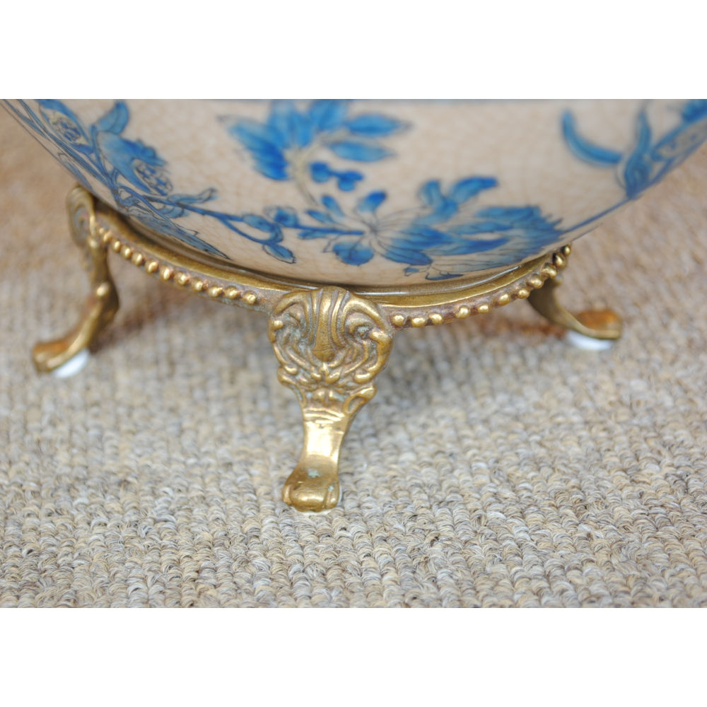 コンポート トンボ 陶磁器 真鍮 小物入れ 脚付き 雑貨 ソープディッシュ アンティーク調 シノワズリー 収納箱 インテリア雑貨 1564000