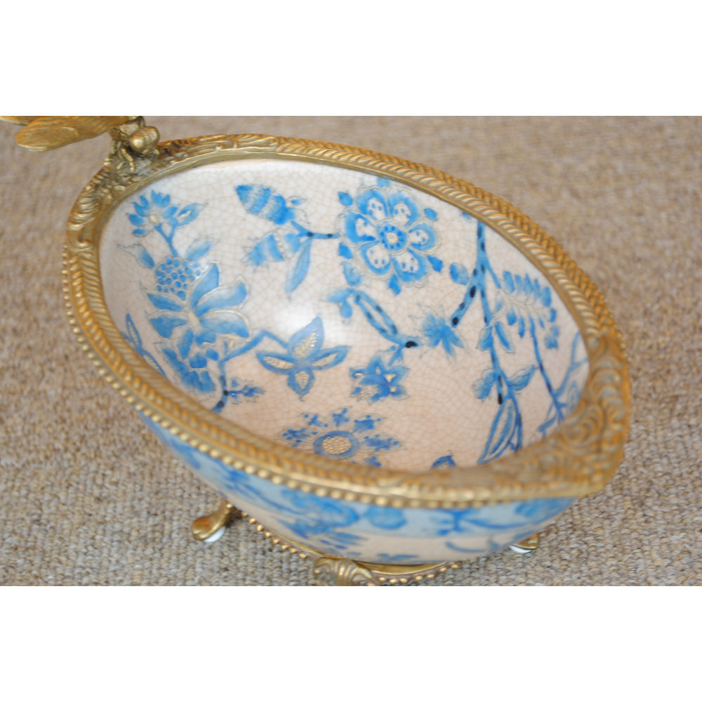 コンポート トンボ 陶磁器 真鍮 小物入れ 脚付き 雑貨 ソープディッシュ アンティーク調 シノワズリー 収納箱 インテリア雑貨 1564000