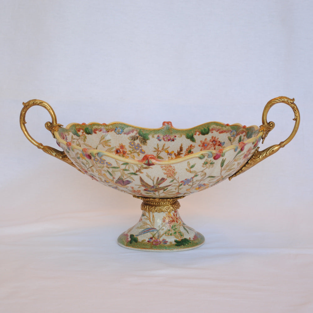 コンポート 陶磁器 真鍮 小物入れ 雑貨 花器 フラワーベース アンティーク調 シノワズリー インテリア雑貨 1564001