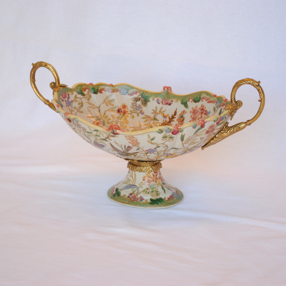 コンポート 陶磁器 真鍮 小物入れ 雑貨 花器 フラワーベース アンティーク調 シノワズリー インテリア雑貨 1564001