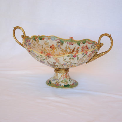 コンポート 陶磁器 真鍮 小物入れ 雑貨 花器 フラワーベース アンティーク調 シノワズリー インテリア雑貨 1564001