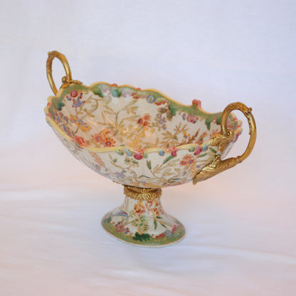 コンポート 陶磁器 真鍮 小物入れ 雑貨 花器 フラワーベース アンティーク調 シノワズリー インテリア雑貨 1564001