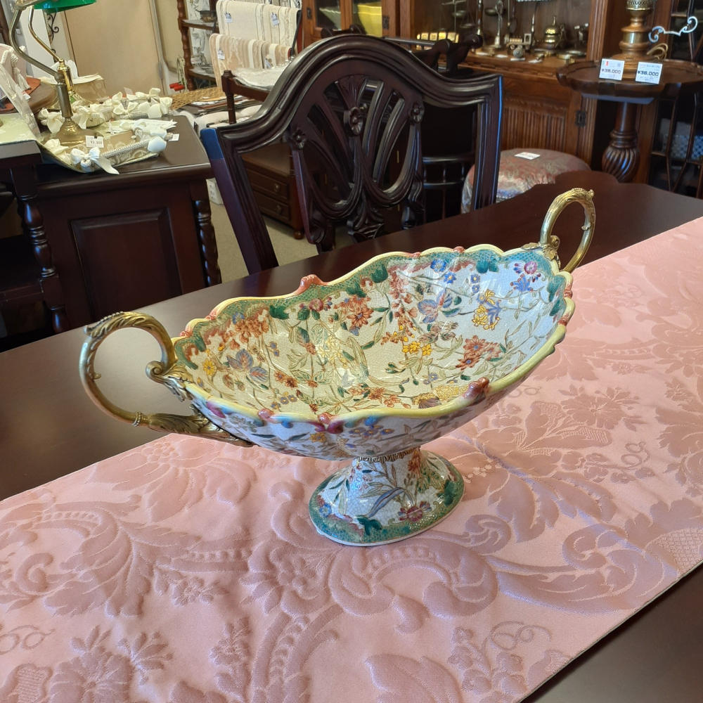 コンポート 陶磁器 真鍮 小物入れ 雑貨 花器 フラワーベース アンティーク調 シノワズリー インテリア雑貨 1564001