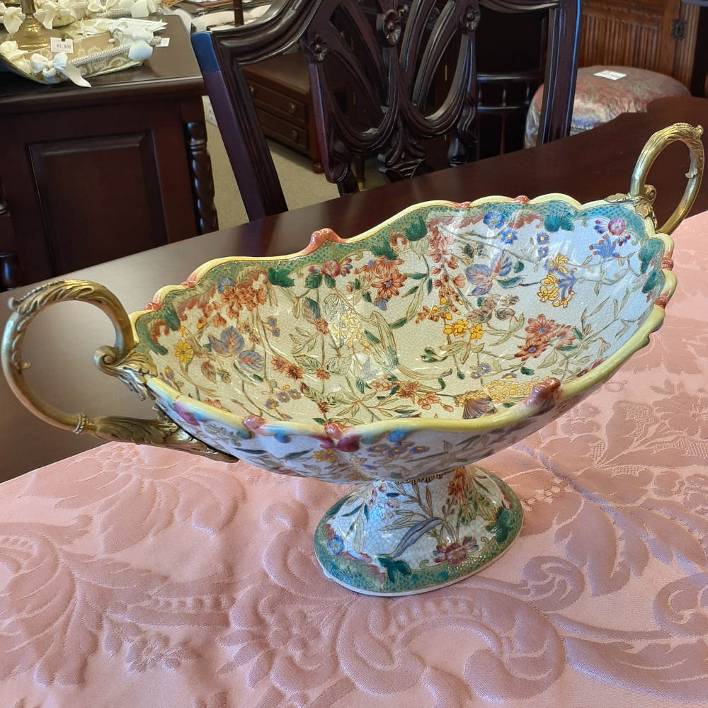 コンポート 陶磁器 真鍮 小物入れ 雑貨 花器 フラワーベース アンティーク調 シノワズリー インテリア雑貨 1564001