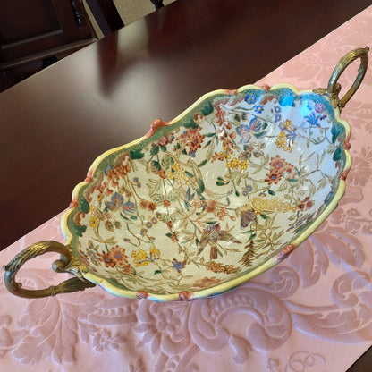 コンポート 陶磁器 真鍮 小物入れ 雑貨 花器 フラワーベース アンティーク調 シノワズリー インテリア雑貨 1564001