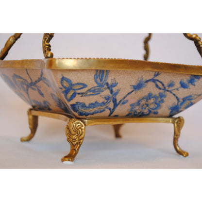 プレート 取っ手付き 陶磁器 真鍮 小物入れ 脚付き 雑貨 四角 アンティーク調 シノワズリー 菓子器 インテリア雑貨 1564019