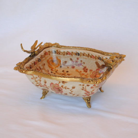 プレート コンポート トンボ 陶磁器 真鍮 小物入れ 脚付き 鷲 ワシ 雑貨 アンティーク調 シノワズリー インテリア雑貨 1564025