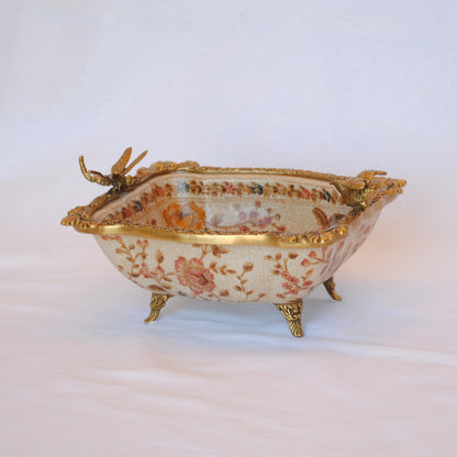 プレート コンポート トンボ 陶磁器 真鍮 小物入れ 脚付き 鷲 ワシ 雑貨 アンティーク調 シノワズリー インテリア雑貨 1564025