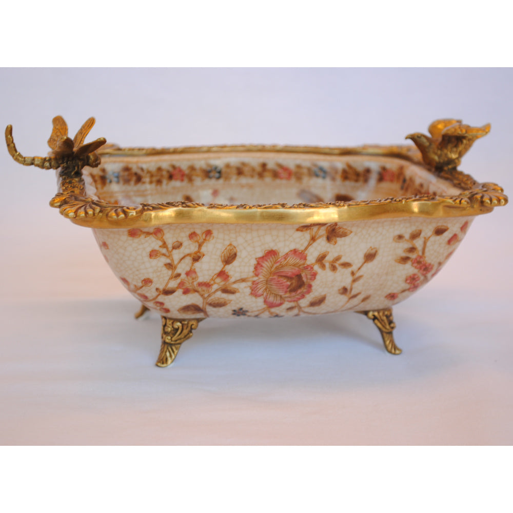 プレート コンポート トンボ 陶磁器 真鍮 小物入れ 脚付き 鷲 ワシ 雑貨 アンティーク調 シノワズリー インテリア雑貨 1564025