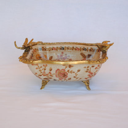 プレート コンポート トンボ 陶磁器 真鍮 小物入れ 脚付き 鷲 ワシ 雑貨 アンティーク調 シノワズリー インテリア雑貨 1564025