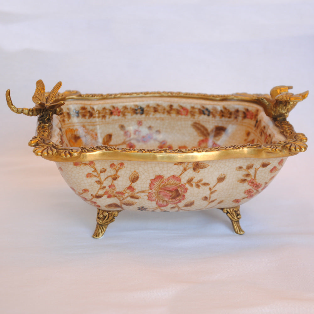 プレート コンポート トンボ 陶磁器 真鍮 小物入れ 脚付き 鷲 ワシ 雑貨 アンティーク調 シノワズリー インテリア雑貨 1564025