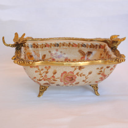 プレート コンポート トンボ 陶磁器 真鍮 小物入れ 脚付き 鷲 ワシ 雑貨 アンティーク調 シノワズリー インテリア雑貨 1564025