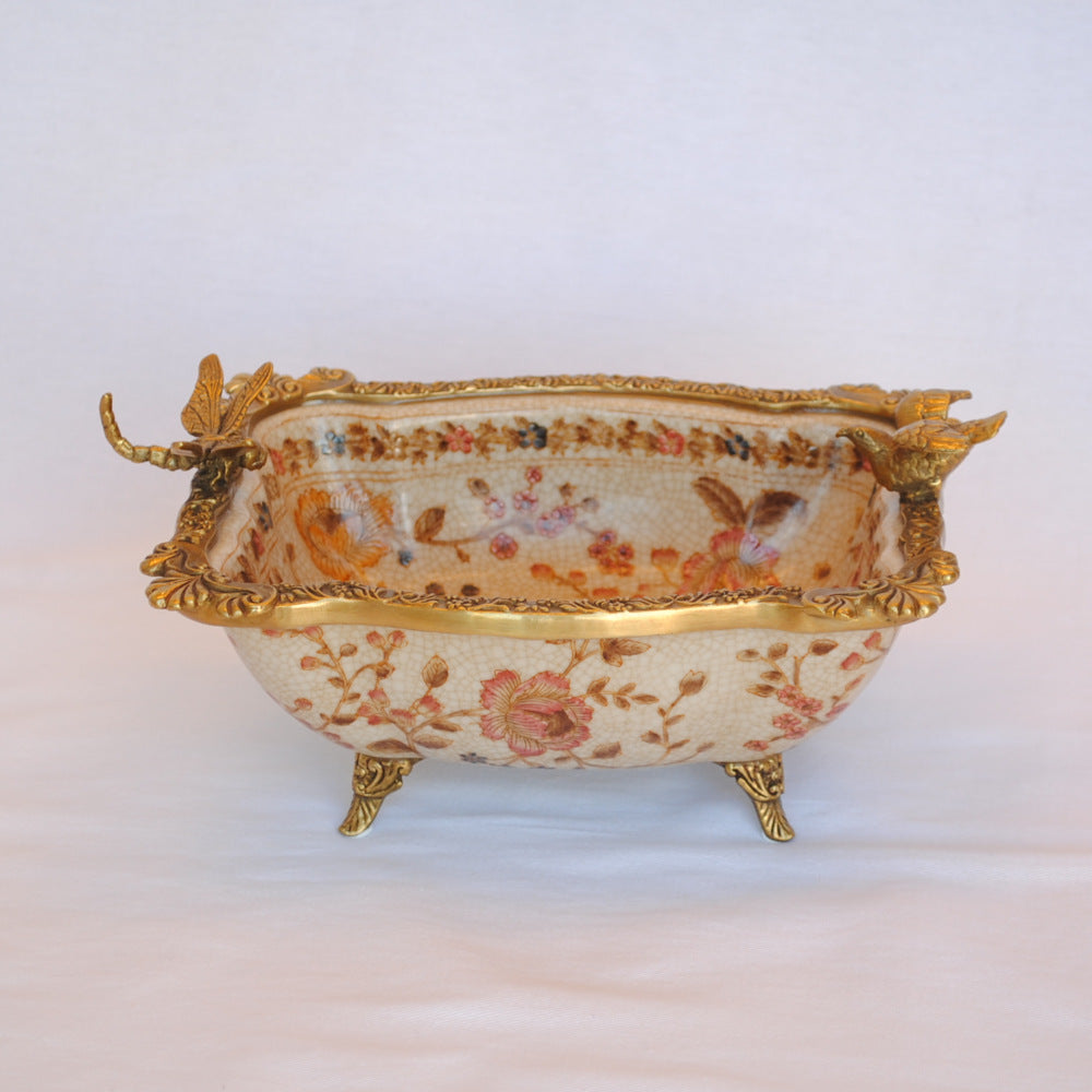 プレート コンポート トンボ 陶磁器 真鍮 小物入れ 脚付き 鷲 ワシ 雑貨 アンティーク調 シノワズリー インテリア雑貨 1564025