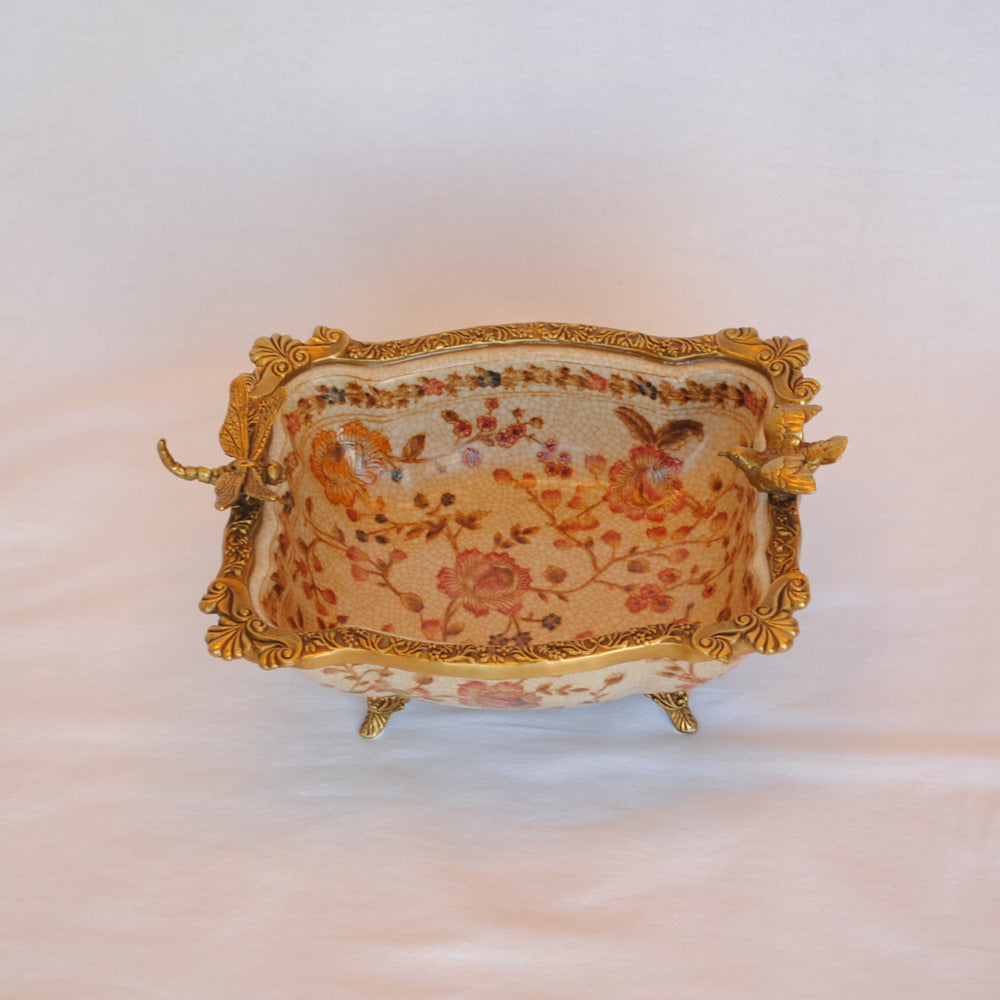 プレート コンポート トンボ 陶磁器 真鍮 小物入れ 脚付き 鷲 ワシ 雑貨 アンティーク調 シノワズリー インテリア雑貨 1564025