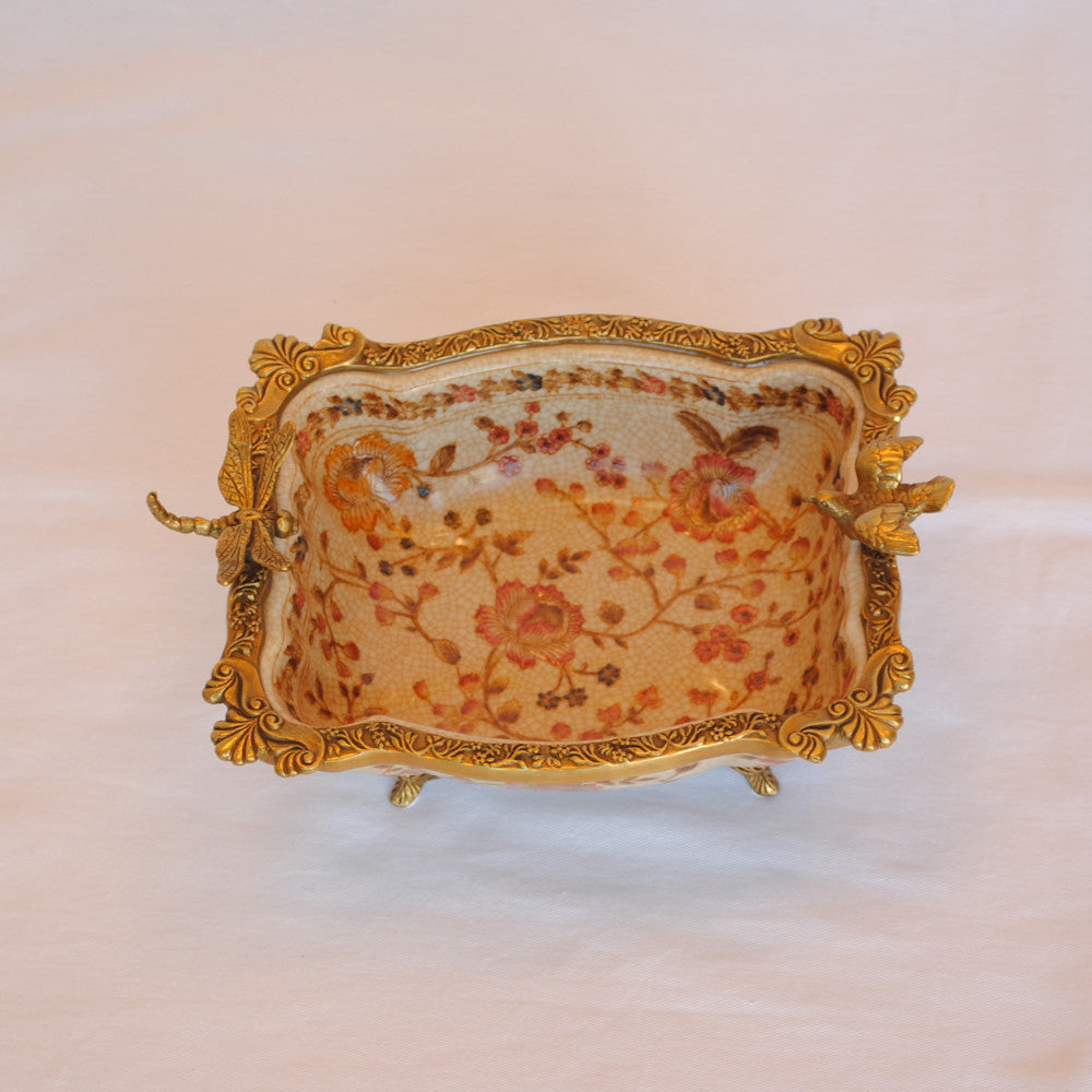 プレート コンポート トンボ 陶磁器 真鍮 小物入れ 脚付き 鷲 ワシ 雑貨 アンティーク調 シノワズリー インテリア雑貨 1564025