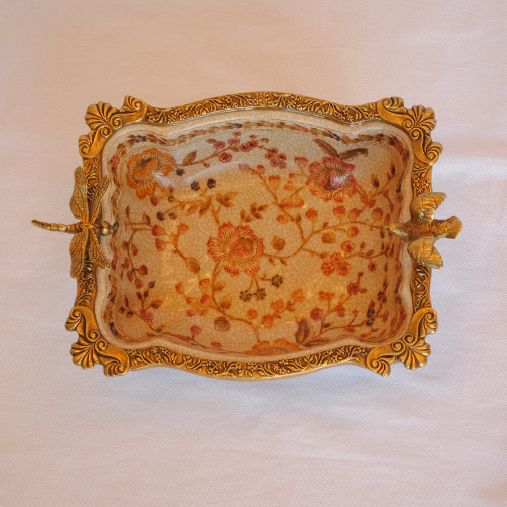 プレート コンポート トンボ 陶磁器 真鍮 小物入れ 脚付き 鷲 ワシ 雑貨 アンティーク調 シノワズリー インテリア雑貨 1564025