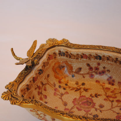 プレート コンポート トンボ 陶磁器 真鍮 小物入れ 脚付き 鷲 ワシ 雑貨 アンティーク調 シノワズリー インテリア雑貨 1564025