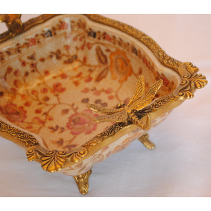 プレート コンポート トンボ 陶磁器 真鍮 小物入れ 脚付き 鷲 ワシ 雑貨 アンティーク調 シノワズリー インテリア雑貨 1564025