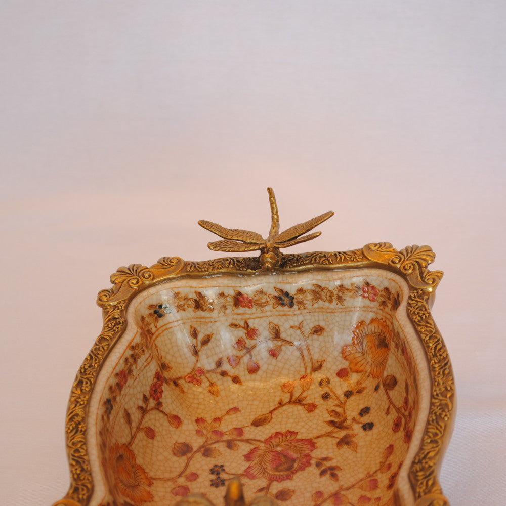 プレート コンポート トンボ 陶磁器 真鍮 小物入れ 脚付き 鷲 ワシ 雑貨 アンティーク調 シノワズリー インテリア雑貨 1564025