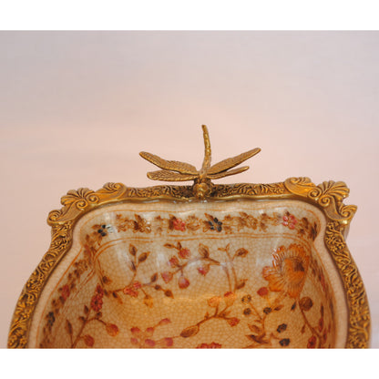 プレート コンポート トンボ 陶磁器 真鍮 小物入れ 脚付き 鷲 ワシ 雑貨 アンティーク調 シノワズリー インテリア雑貨 1564025