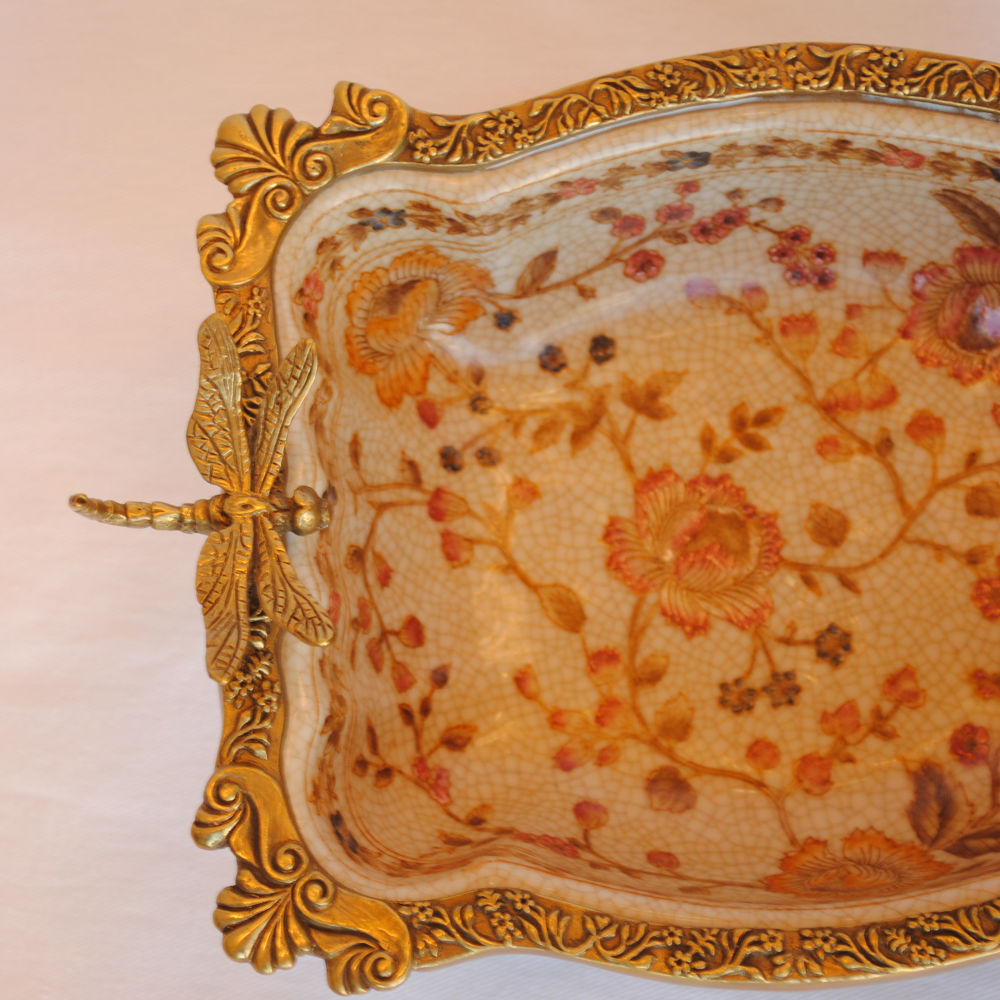 プレート コンポート トンボ 陶磁器 真鍮 小物入れ 脚付き 鷲 ワシ 雑貨 アンティーク調 シノワズリー インテリア雑貨 1564025