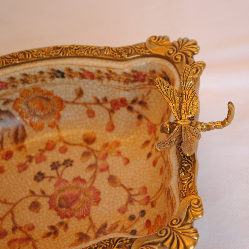 プレート コンポート トンボ 陶磁器 真鍮 小物入れ 脚付き 鷲 ワシ 雑貨 アンティーク調 シノワズリー インテリア雑貨 1564025