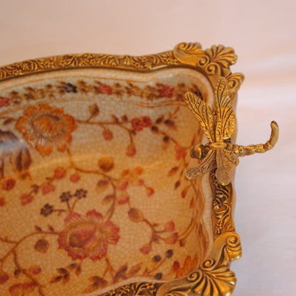 プレート コンポート トンボ 陶磁器 真鍮 小物入れ 脚付き 鷲 ワシ 雑貨 アンティーク調 シノワズリー インテリア雑貨 1564025