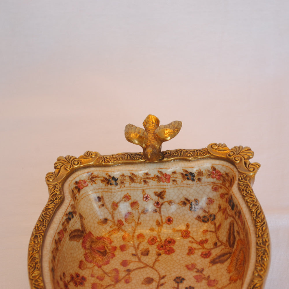 プレート コンポート トンボ 陶磁器 真鍮 小物入れ 脚付き 鷲 ワシ 雑貨 アンティーク調 シノワズリー インテリア雑貨 1564025