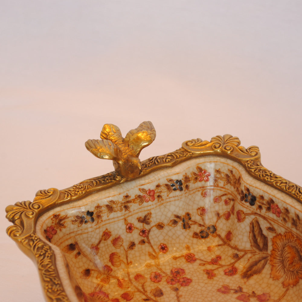 プレート コンポート トンボ 陶磁器 真鍮 小物入れ 脚付き 鷲 ワシ 雑貨 アンティーク調 シノワズリー インテリア雑貨 1564025