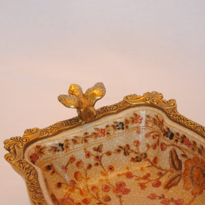 プレート コンポート トンボ 陶磁器 真鍮 小物入れ 脚付き 鷲 ワシ 雑貨 アンティーク調 シノワズリー インテリア雑貨 1564025