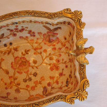 プレート コンポート トンボ 陶磁器 真鍮 小物入れ 脚付き 鷲 ワシ 雑貨 アンティーク調 シノワズリー インテリア雑貨 1564025