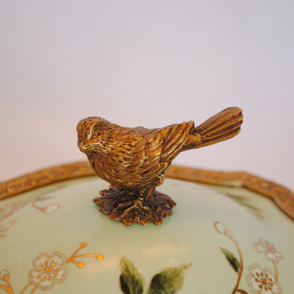 ボックス BOX 陶磁器 真鍮 小物入れ 脚付き 雑貨 アクセサリーボックス アンティーク調 シノワズリー 収納箱 インテリア雑貨 1564031