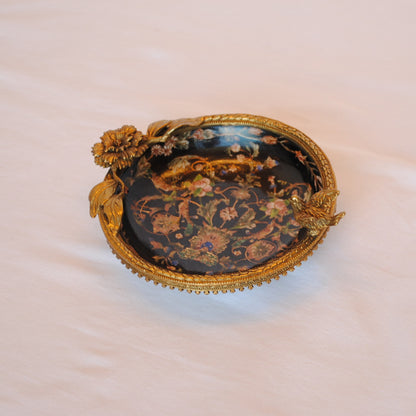 プレート お皿 丸皿 コンポート 鳥 陶磁器 真鍮 小物入れ 雑貨 丸 円 アンティーク調 シノワズリー 菓子器 インテリア雑貨 1564034