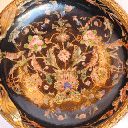 プレート お皿 丸皿 コンポート 鳥 陶磁器 真鍮 小物入れ 雑貨 丸 円 アンティーク調 シノワズリー 菓子器 インテリア雑貨 1564034