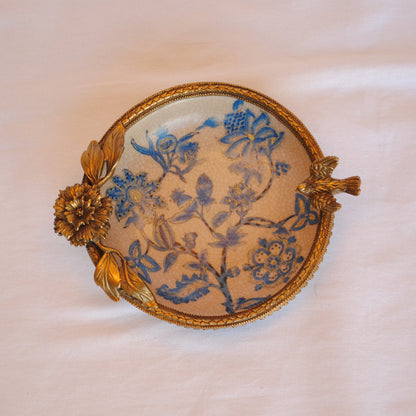 プレート お皿 丸皿 コンポート 鳥 陶磁器 真鍮 小物入れ 雑貨 丸 円 アンティーク調 シノワズリー 菓子器 インテリア雑貨 1564035