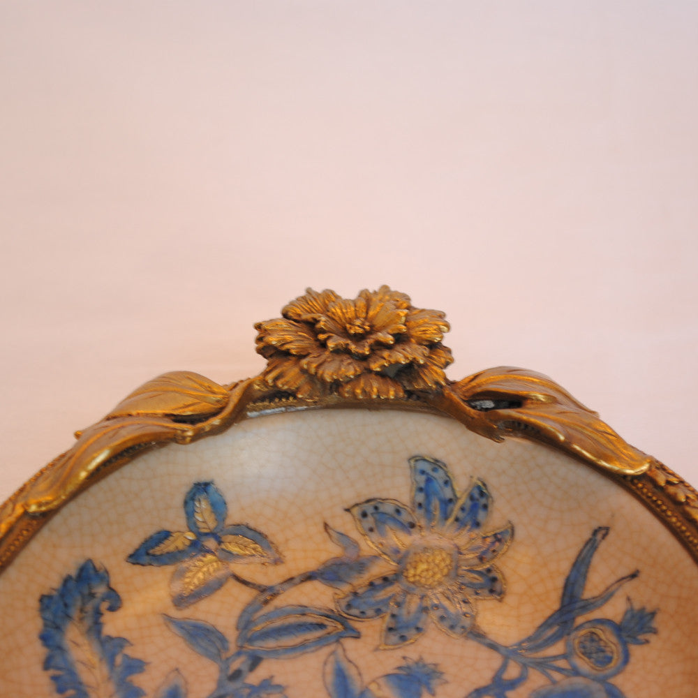 プレート お皿 丸皿 コンポート 鳥 陶磁器 真鍮 小物入れ 雑貨 丸 円 アンティーク調 シノワズリー 菓子器 インテリア雑貨 1564035