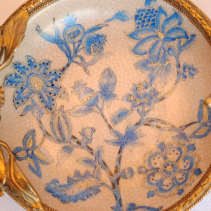 プレート お皿 丸皿 コンポート 鳥 陶磁器 真鍮 小物入れ 雑貨 丸 円 アンティーク調 シノワズリー 菓子器 インテリア雑貨 1564035