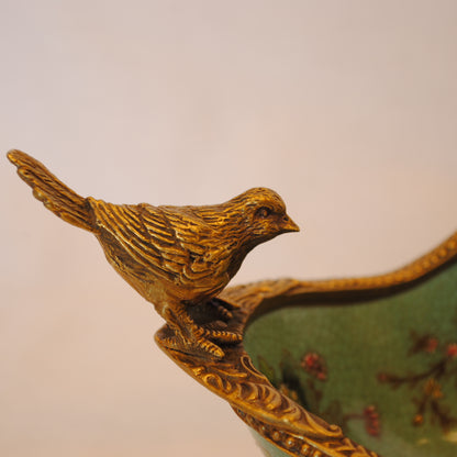 コンポート 鳥 陶磁器 真鍮 小物入れ 脚付き 雑貨 オーバル 楕円 アンティーク調 シノワズリー 菓子器 インテリア雑貨 1564036