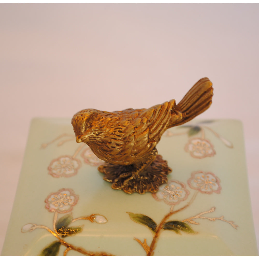 ボックス BOX 鳥 陶磁器 真鍮 蓋つき小物入れ 雑貨 桜 アンティーク調 シノワズリー 菓子器 インテリア雑貨 1564037