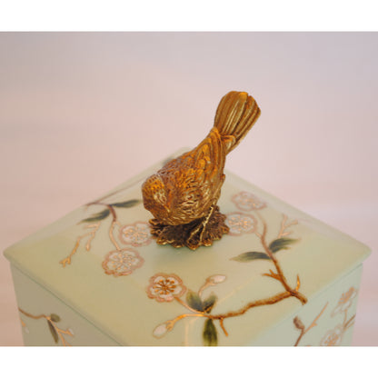 ボックス BOX 鳥 陶磁器 真鍮 蓋つき小物入れ 雑貨 桜 アンティーク調 シノワズリー 菓子器 インテリア雑貨 1564037