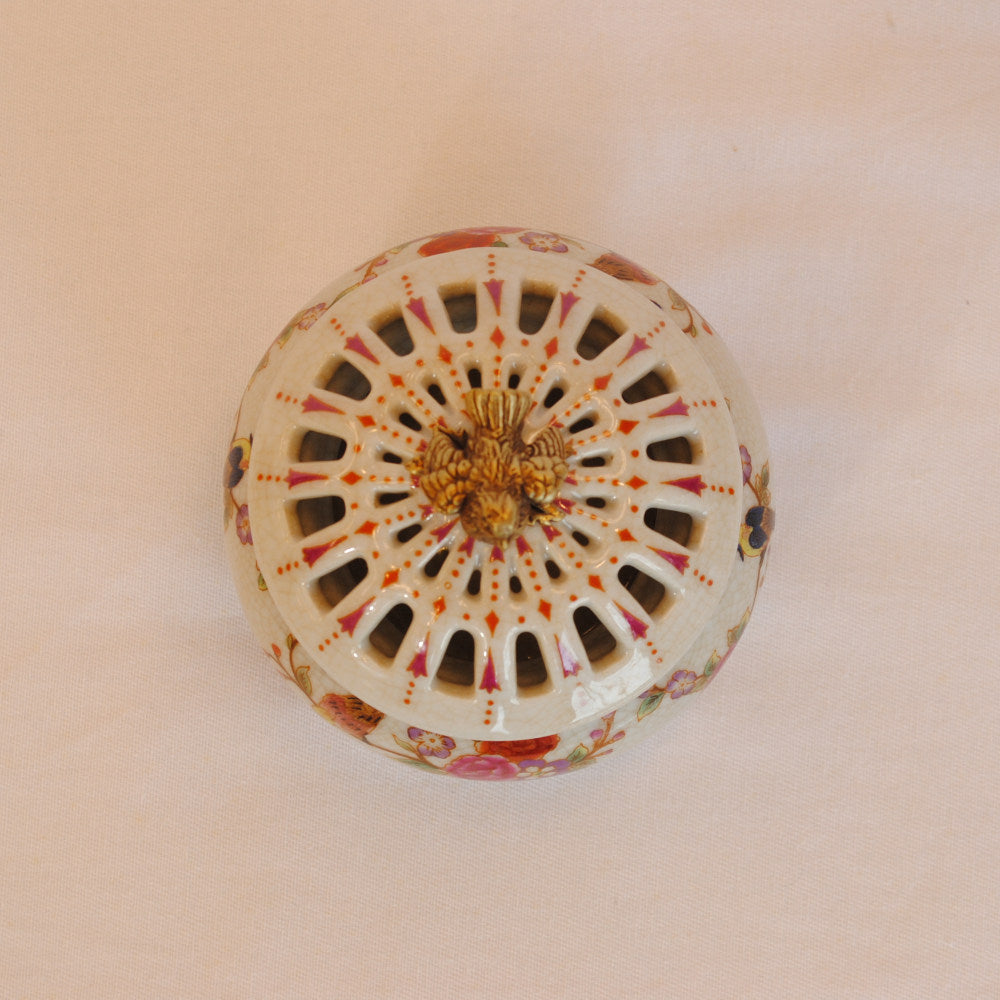 香炉 BOX 陶磁器 真鍮 小物入れ 球型 陶器 雑貨 バラ 鳥 花鳥 アンティーク調 シノワズリー 収納箱 インテリア雑貨 1564039