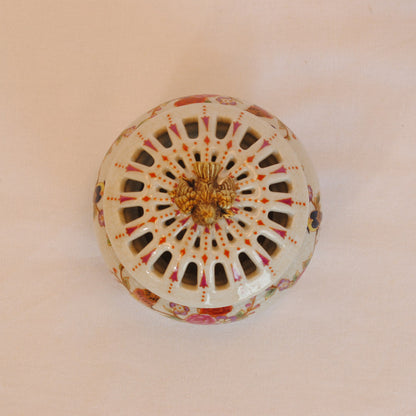 香炉 BOX 陶磁器 真鍮 小物入れ 球型 陶器 雑貨 バラ 鳥 花鳥 アンティーク調 シノワズリー 収納箱 インテリア雑貨 1564039