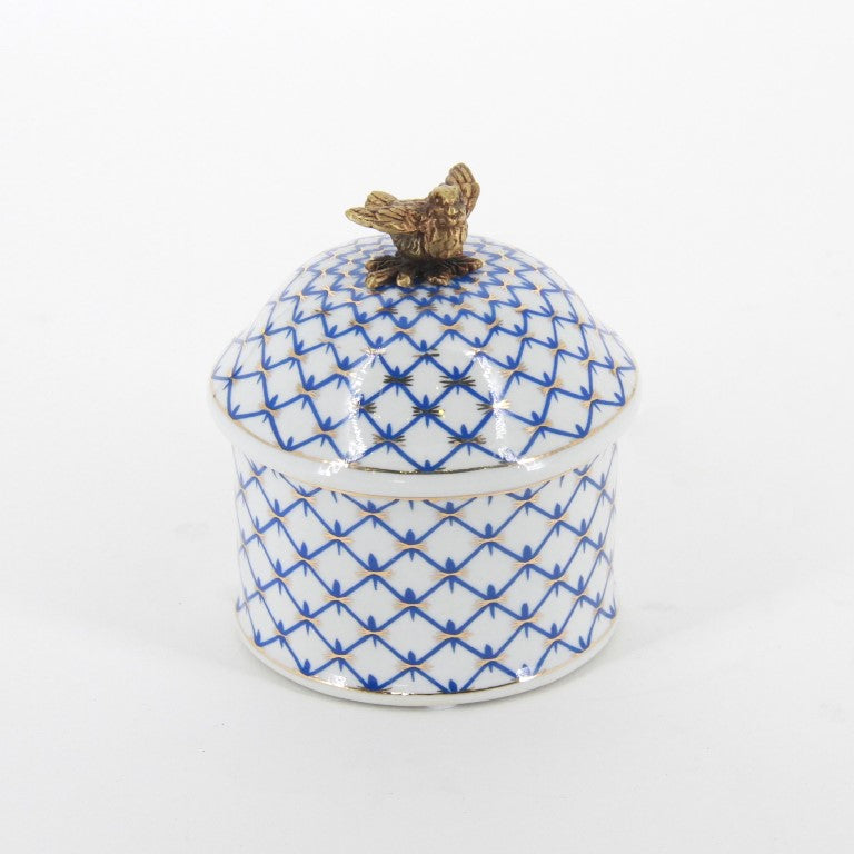 小物入れ BOX 蓋付ボックス コットンパッドホルダー 陶磁器 真鍮 小物入れ 円柱型 陶器 雑貨 アラベスク アンティーク調 シノワズリー インテリア雑貨 1564040