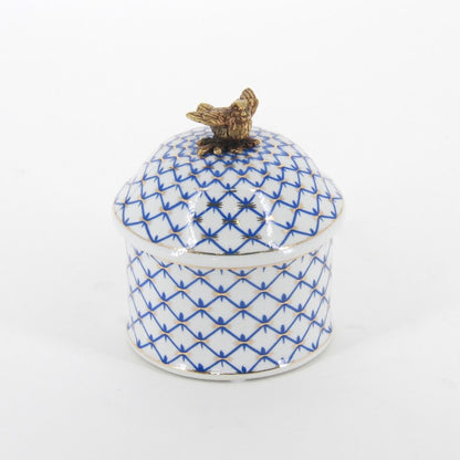 小物入れ BOX 蓋付ボックス コットンパッドホルダー 陶磁器 真鍮 小物入れ 円柱型 陶器 雑貨 アラベスク アンティーク調 シノワズリー インテリア雑貨 1564040