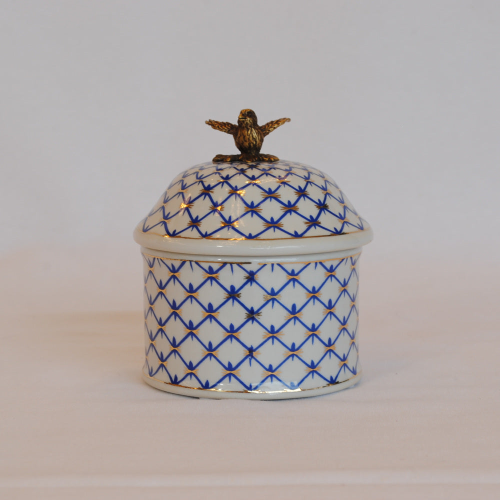 小物入れ BOX 蓋付ボックス コットンパッドホルダー 陶磁器 真鍮 小物入れ 円柱型 陶器 雑貨 アラベスク アンティーク調 シノワズリー インテリア雑貨 1564040