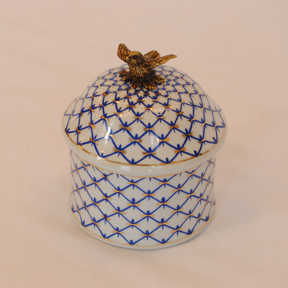 小物入れ BOX 蓋付ボックス コットンパッドホルダー 陶磁器 真鍮 小物入れ 円柱型 陶器 雑貨 アラベスク アンティーク調 シノワズリー インテリア雑貨 1564040