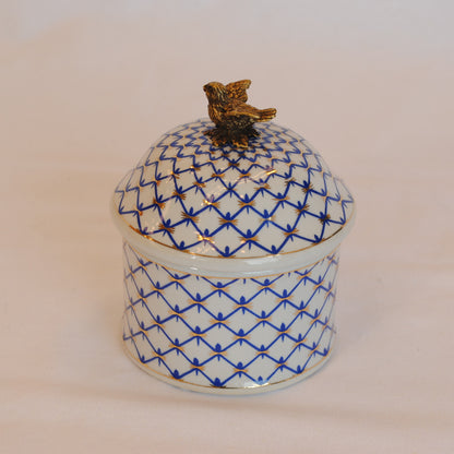 小物入れ BOX 蓋付ボックス コットンパッドホルダー 陶磁器 真鍮 小物入れ 円柱型 陶器 雑貨 アラベスク アンティーク調 シノワズリー インテリア雑貨 1564040