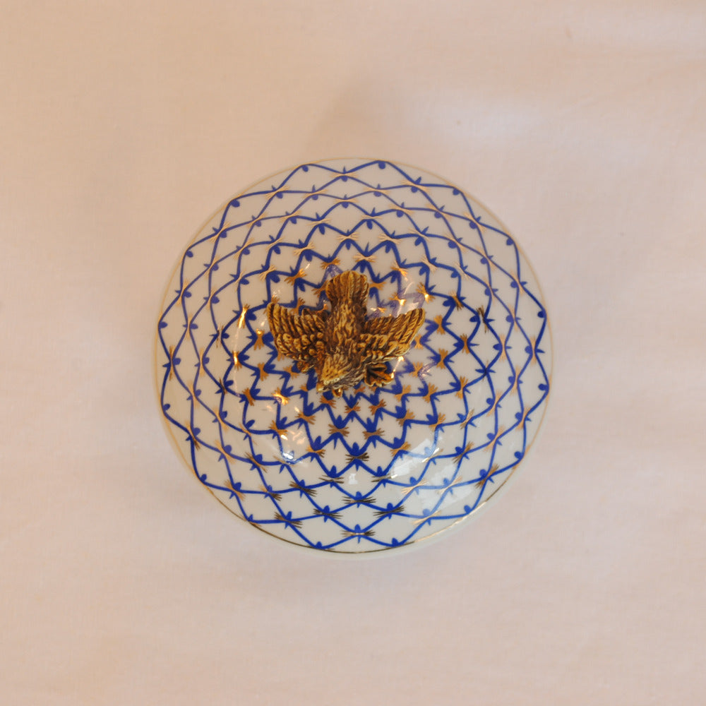 小物入れ BOX 蓋付ボックス コットンパッドホルダー 陶磁器 真鍮 小物入れ 円柱型 陶器 雑貨 アラベスク アンティーク調 シノワズリー インテリア雑貨 1564040