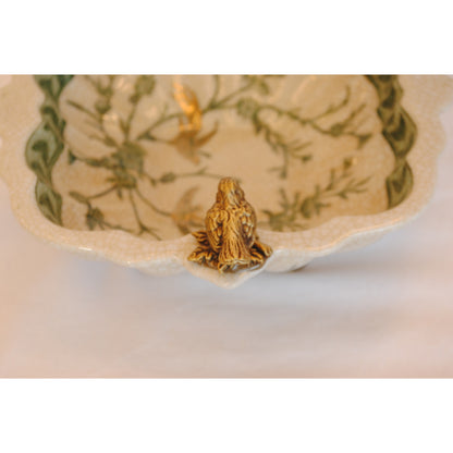 プレート トレイ 陶磁器 真鍮 脚付き小物入れ コンポート 脚付き 雑貨 花鳥柄 アンティーク調 シノワズリー 収納箱 インテリア雑貨 1564041