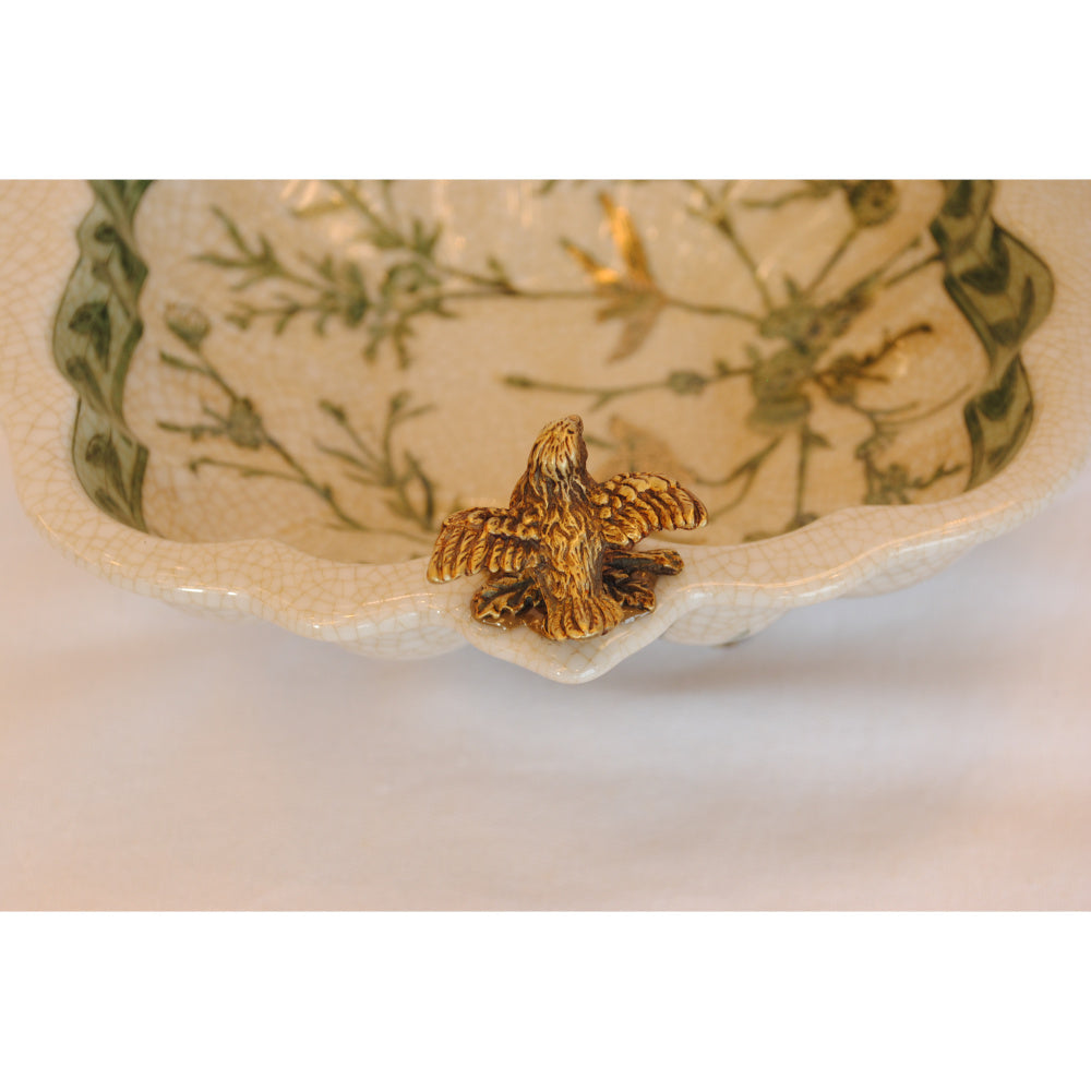 プレート トレイ 陶磁器 真鍮 脚付き小物入れ コンポート 脚付き 雑貨 花鳥柄 アンティーク調 シノワズリー 収納箱 インテリア雑貨 1564041